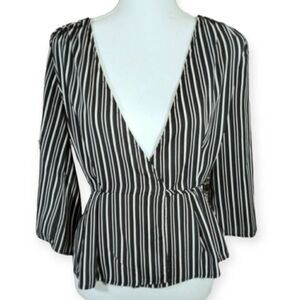 XHILARATION BLACK & WHITE STRIPE WRAP BLOUSE SZ.XS EUC